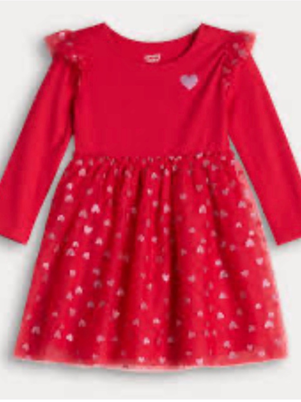 Jumping Beans Red Long-Sleeve Dress With Heart Print Tulle Skirt, Size 4, NWT